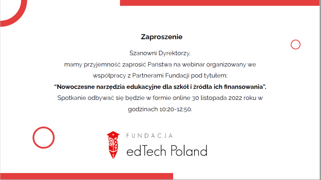 Zaproszenie na webinar: "Nowoczesne narzędzia edukacyjne dla szkół i źródła ich finansowania"