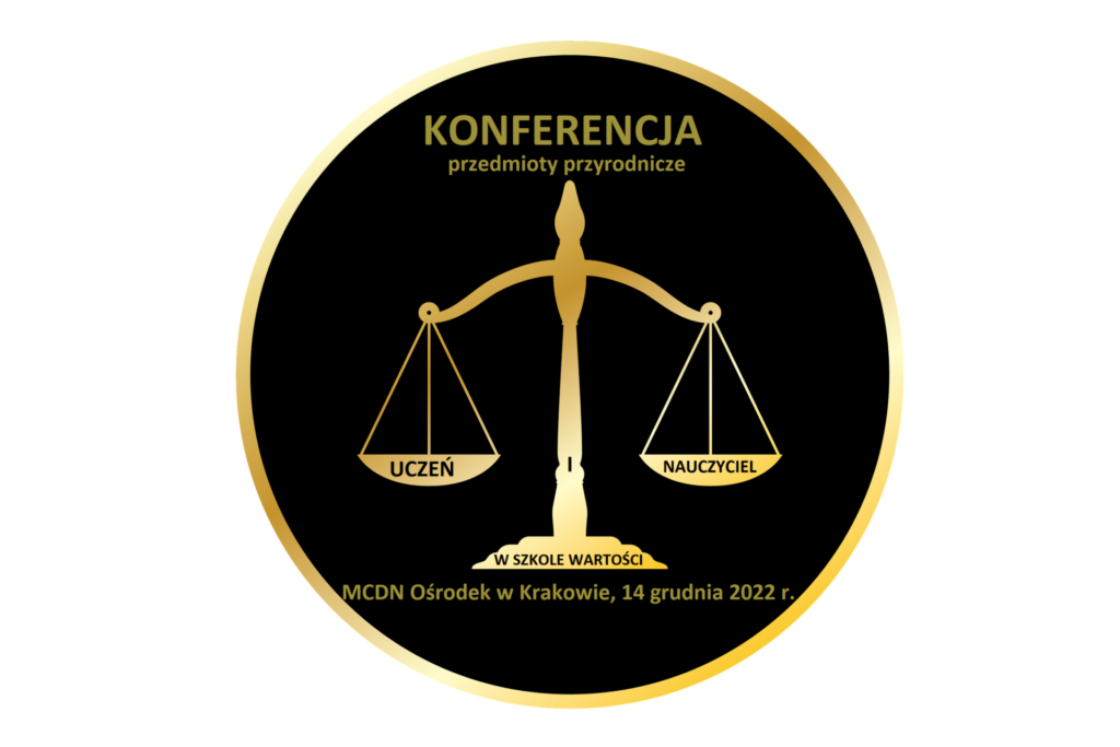 Grafika promująca konferencję 14 grudnia przedstawiająca wagę z napisami uczeń i nauczyciel.