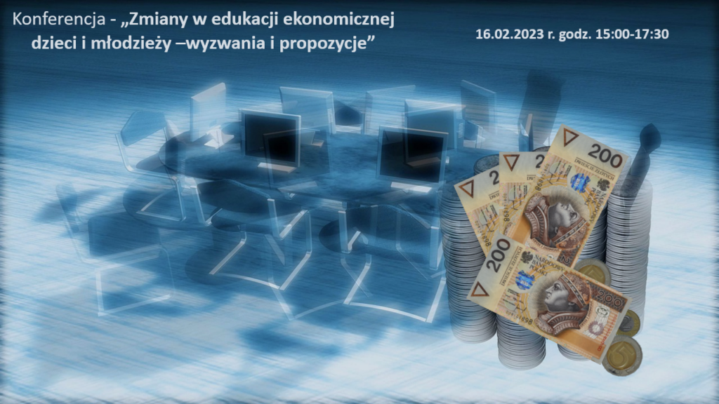 Stół konferencyjny, krzesła, monitory, pieniądze