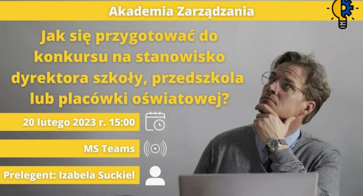 Grafika przedstawiająca tytuł, termin oraz nazwisko prelegenta. Na grafice mężczyzna w okularach.