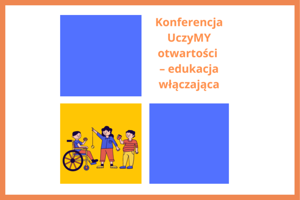 Logo składające z kwadratów na białym tle wraz z tytułem konferencji