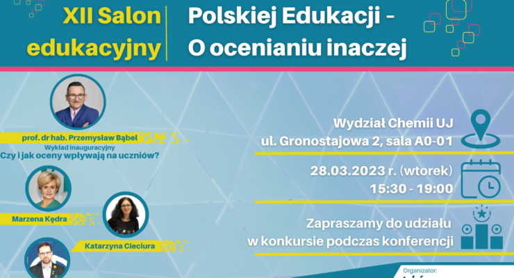 Grafika przedstawia baner promocyjny konferencji, na którym znajduje się nazwa konferencji, data i miejsce oraz imiona i nazwiska prelegentów wraz z ich zdjęciami.