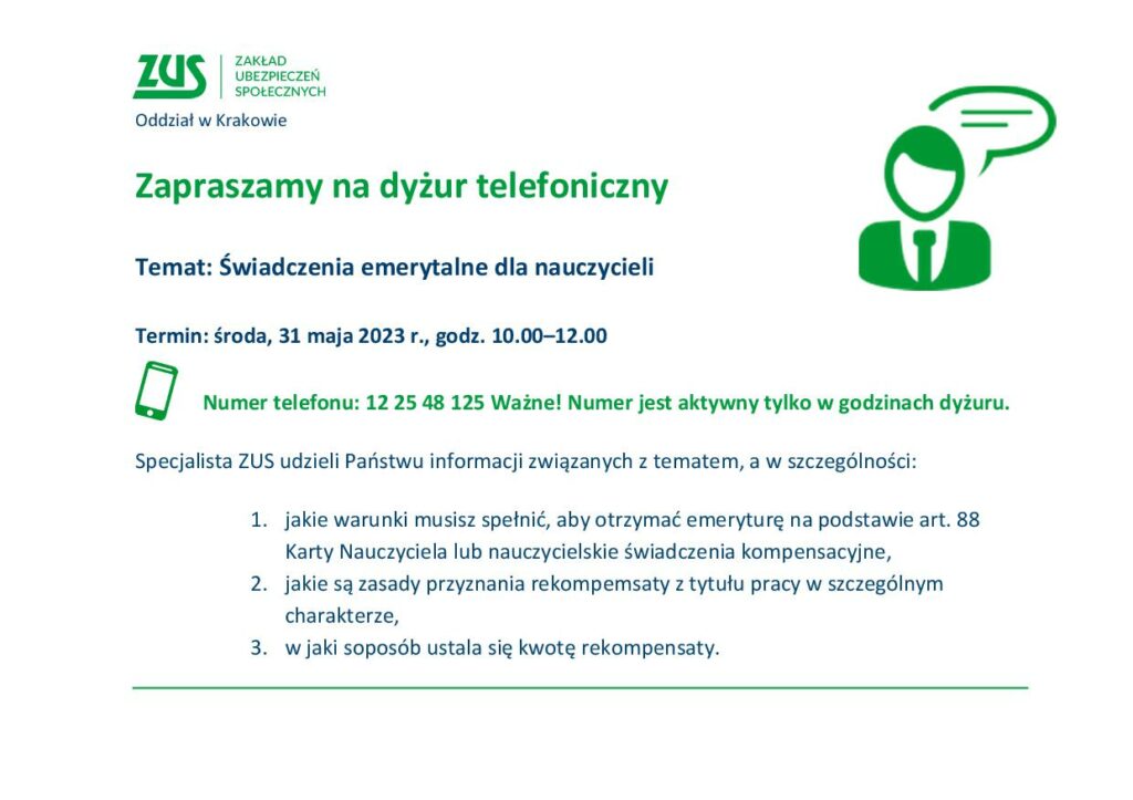 31.05.2023 - dyżur telefoniczny