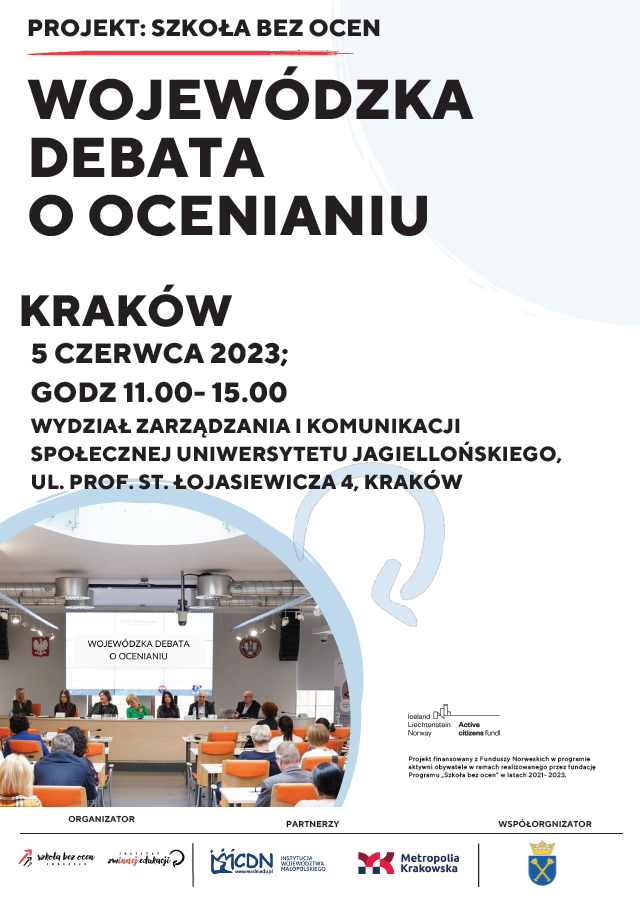 Plakat promujący debatę o ocenianiu