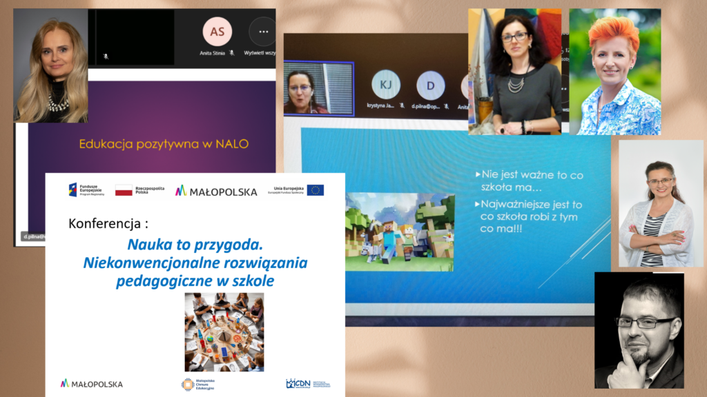 kolaż zrzutów ekranu z konferencji Nauka to przygoda