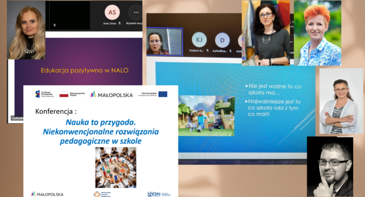 kolaż zrzutów ekranu z konferencji Nauka to przygoda