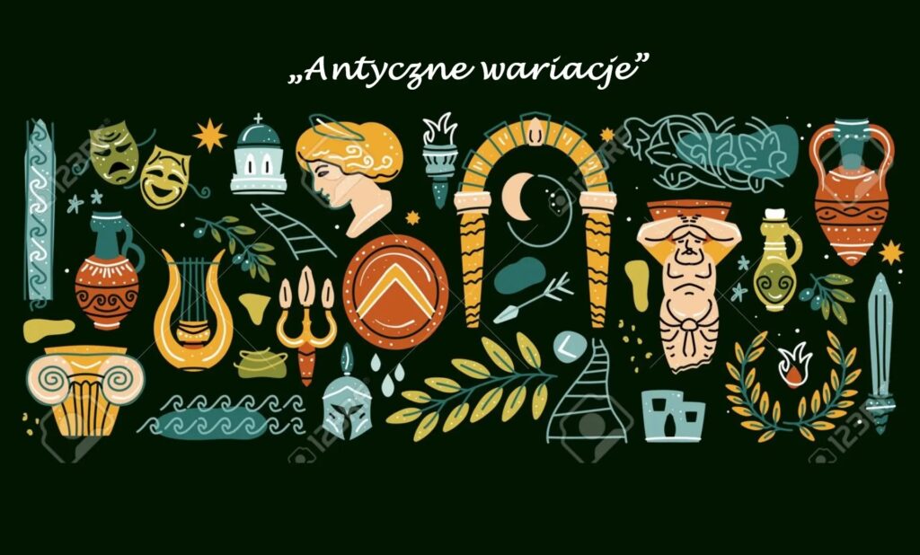 Obrazek przedstawia zestaw starożytnych, greckich przedmiotów