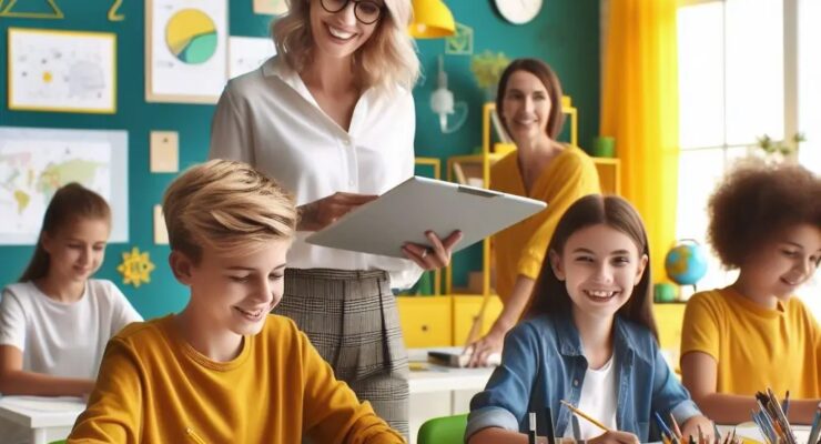 nauczycielka, uczniowie, klasa