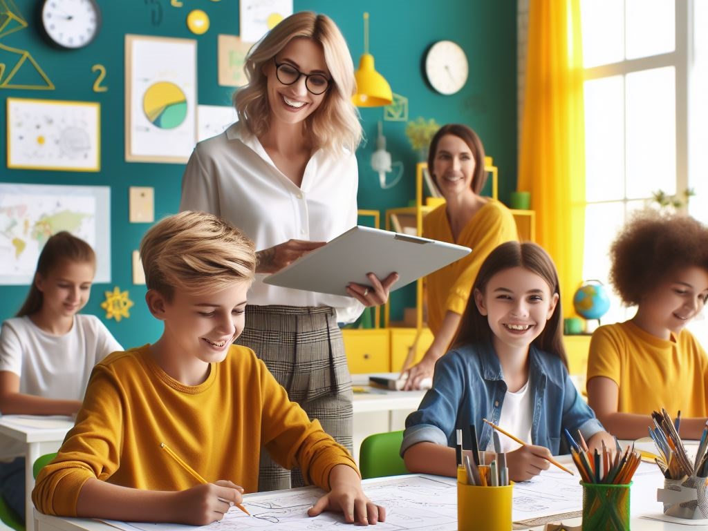 nauczycielka, uczniowie, klasa