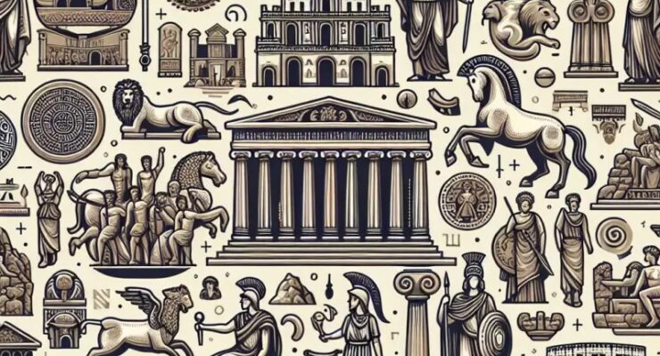 Obrazek przedstawia różne elementy kultury materialnej