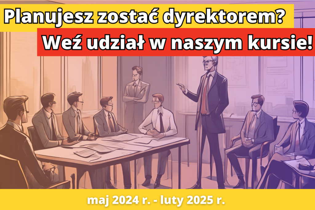 grafika promująca kurs kwalifikacyjny zarządzania oświatą 2024-2025