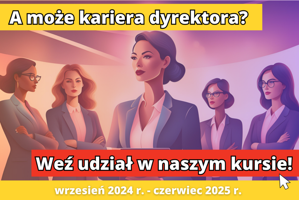 grafika promująca kurs kwalifikacyjny z zakresu zarządzania oświatą
