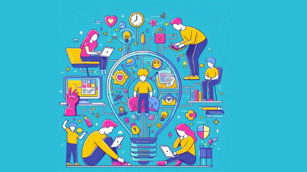 grafika przedstawia sylwetki dzieci wokół żarówki