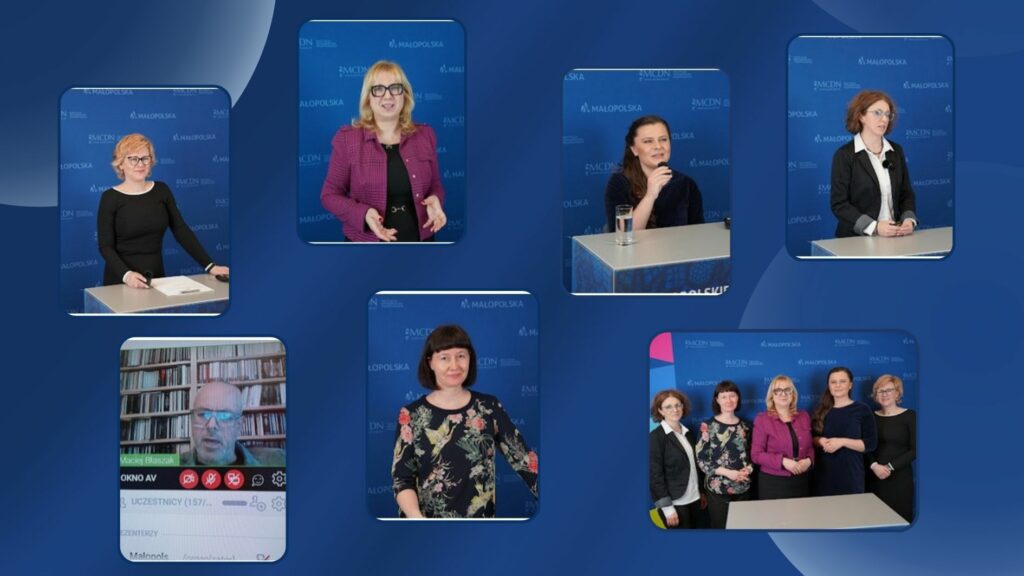 Joanna Przybyłowska, dr Małgorzata Dutka-Mucha, wicedyrektor MCDN ds. Ośrodka w Krakowie Prof. Maciej Błaszak z Uniwersytetu Adama Mickiewicza w Poznaniu, Marta Szałach Prelegentka Katarzyna Cieciura, dr Magdalena Żyła, Katarzyna Cieciura, Joanna Przybyłowska, dr Małgorzata Dutka-Mucha, dr Magdalena Żyła, Marta Szałach