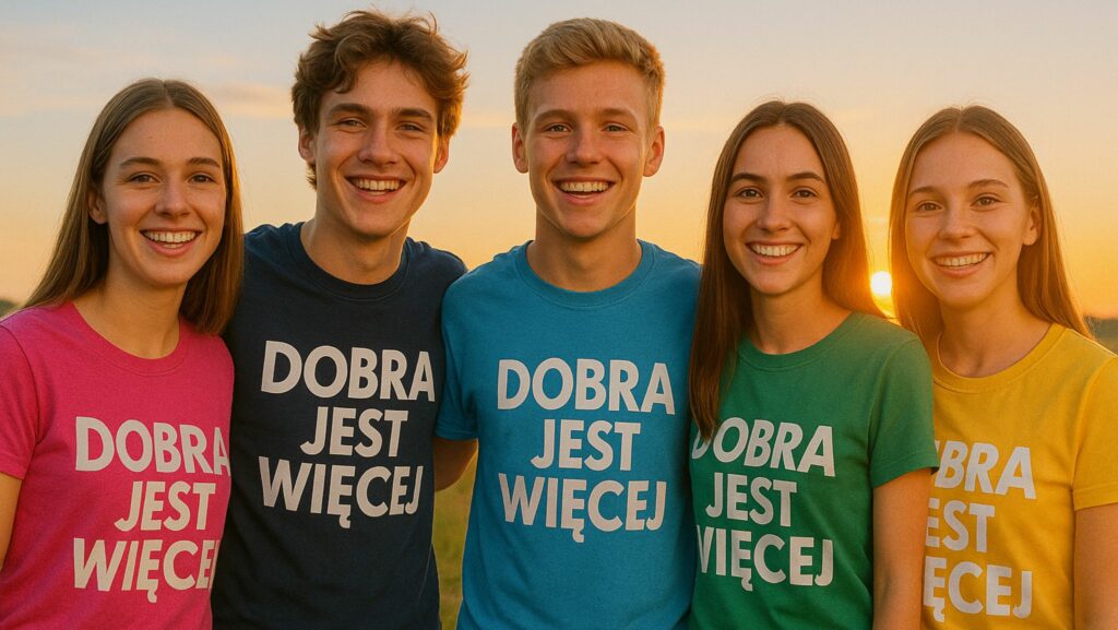 Wolontariusze w koszulkach z napisem „Dobra jest więcej”