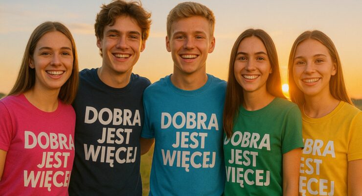 Wolontariusze w koszulkach z napisem „Dobra jest więcej”