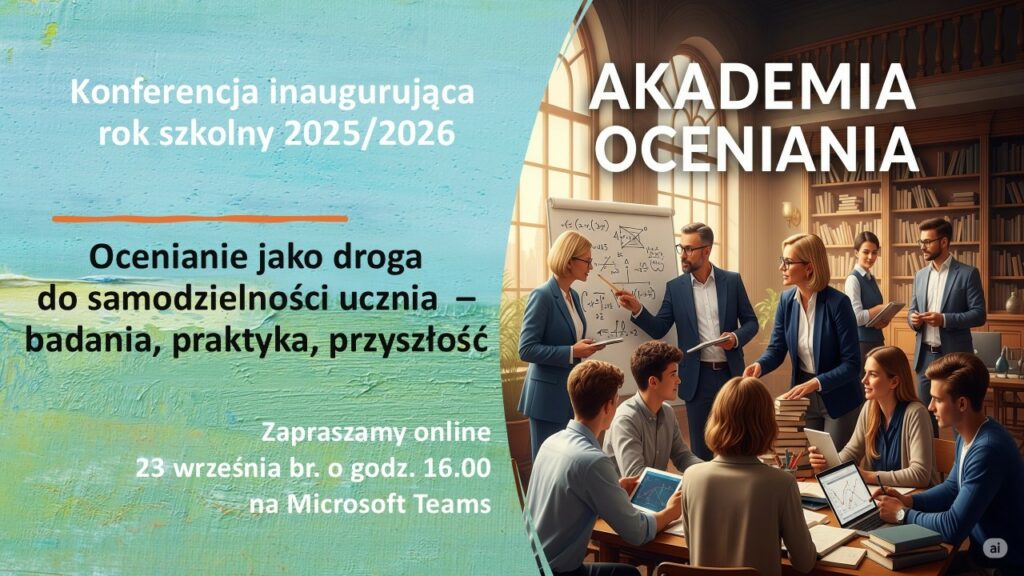 Akademia ocenienia obrazek z ludźmi i tekstem