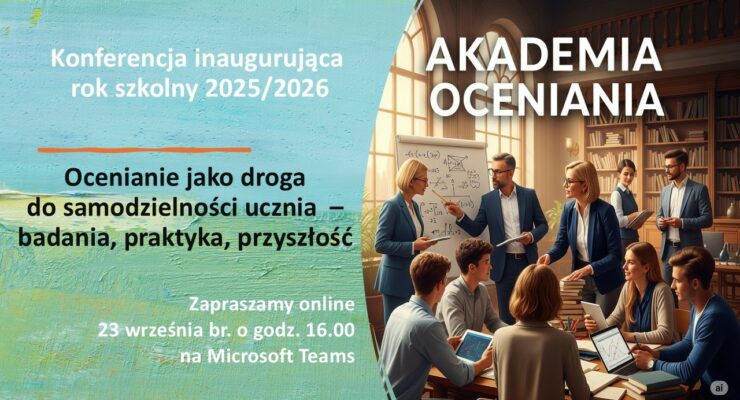 Akademia ocenienia obrazek z ludźmi i tekstem